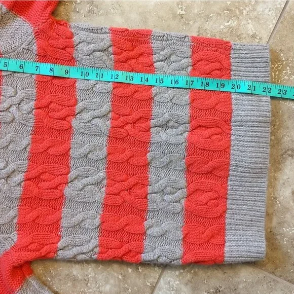 Women's Ann Taylor LOFT Tan and Orange Stripe Cableknit Sweater - Small - Picture 5 of 6